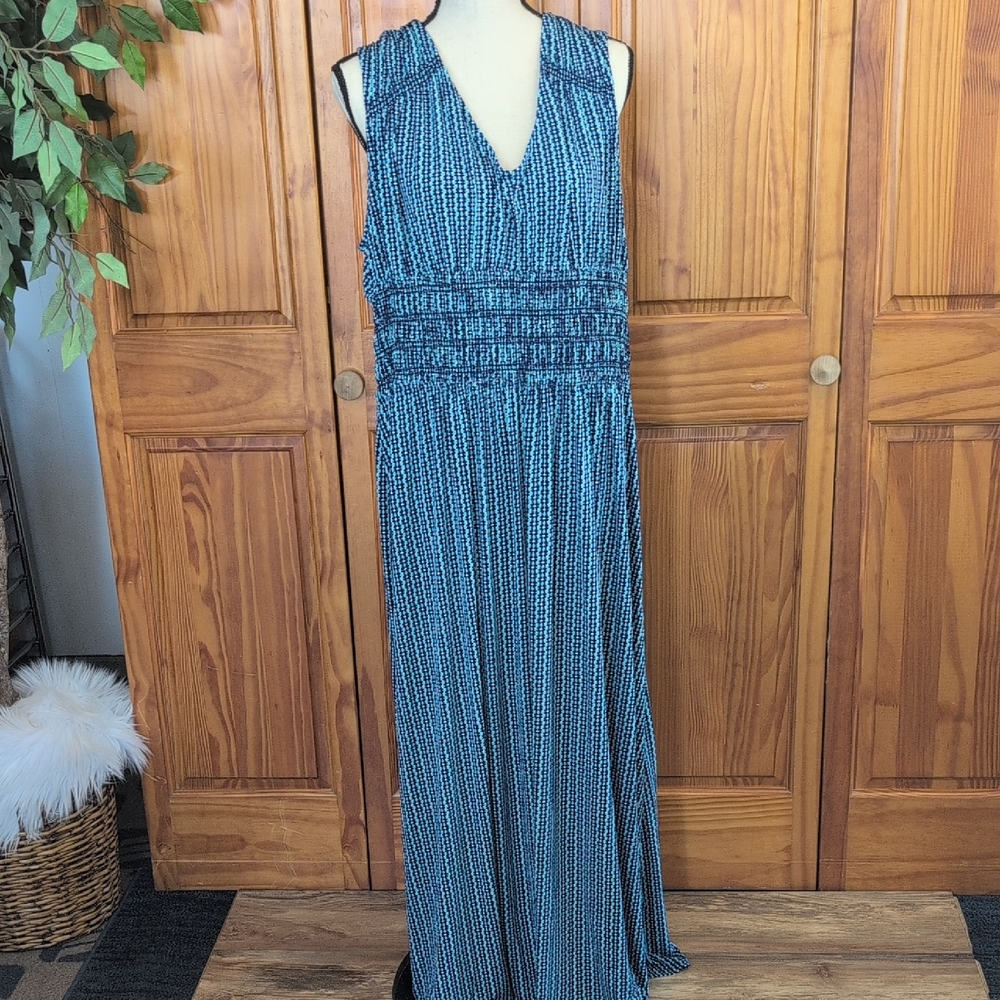 Daisy Fuentes Teal Patterned Maxi Sleeveless Dress 2X C487